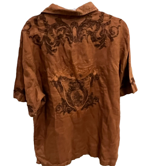 Men's Vintage Prestige 100% Linen Embroidered Shirt  Baroque Retro Gothic Sz-XL - Picture 3 of 10